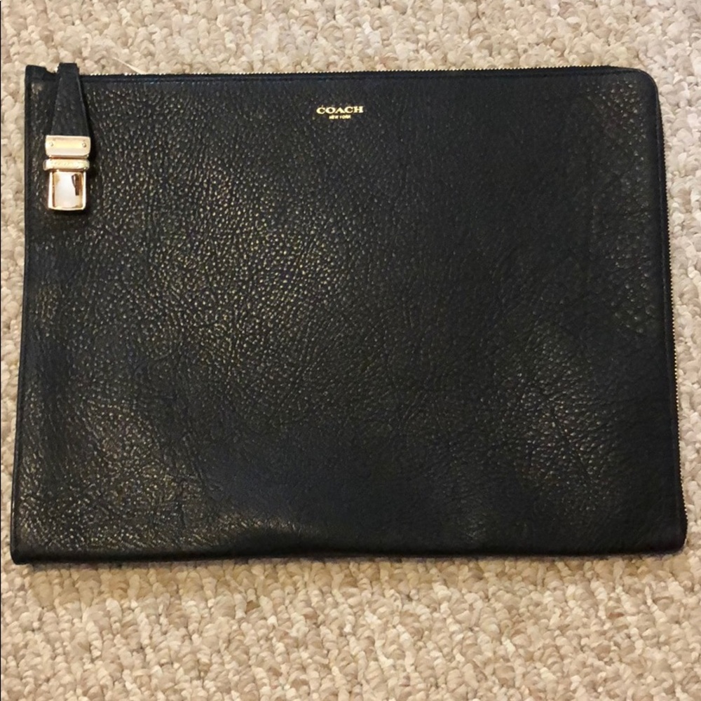 Coach Portfolio Case black pebbled leather NEW